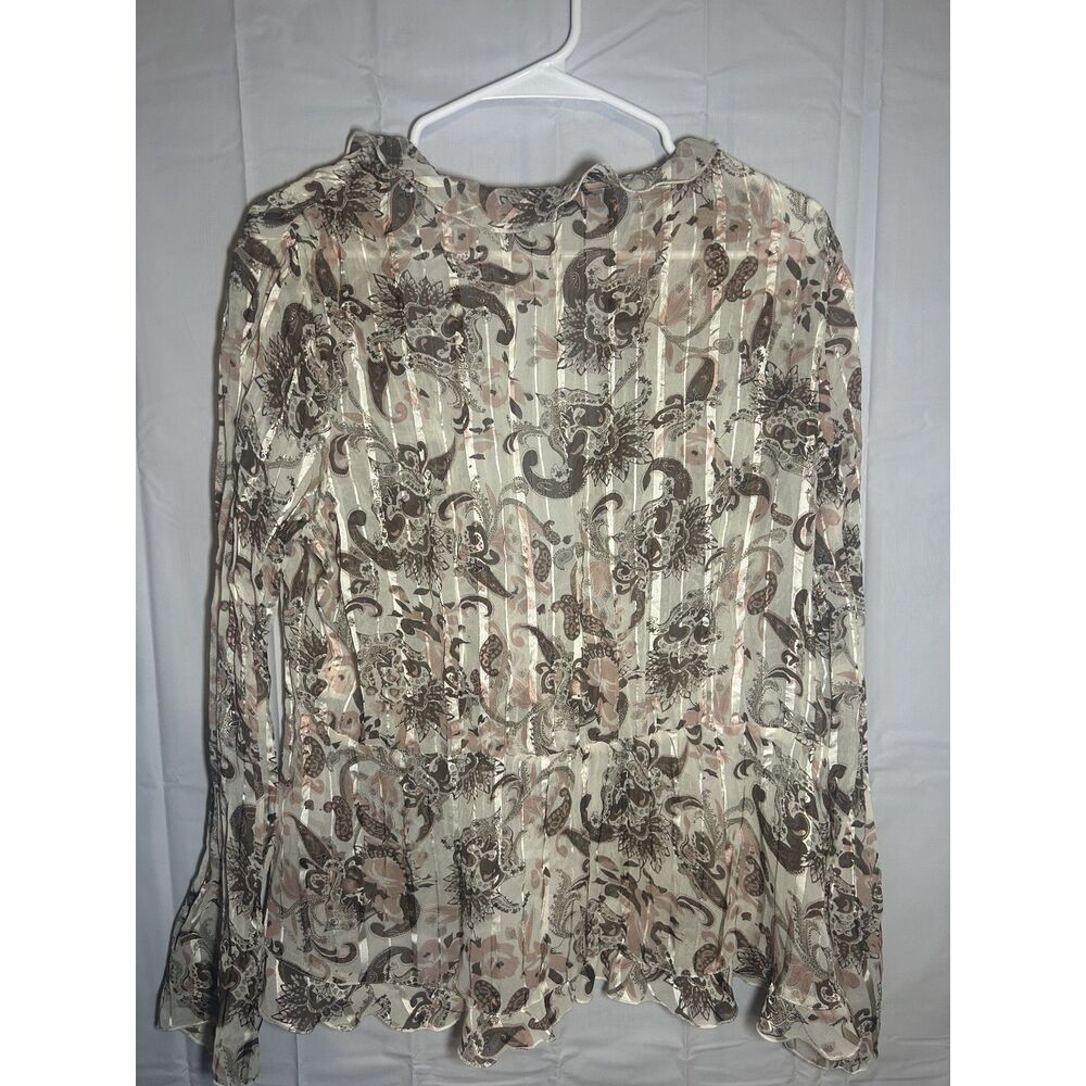 Vintage Y2K Notations Whimsigoth Paisley Sheer Ruffle Tie Front Blouse Large - Picture 2 of 6